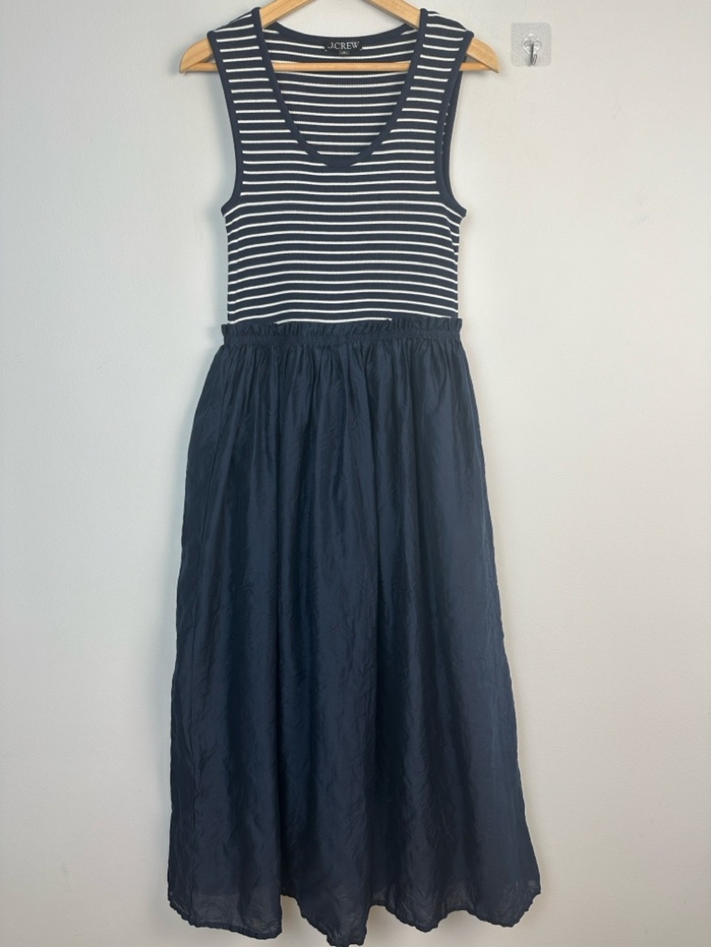 J.Crew Gathered Waist Mixy Dress Ribbed Knit Top Crinkly Sheer Skirt Lined MED - Picture 7 of 16